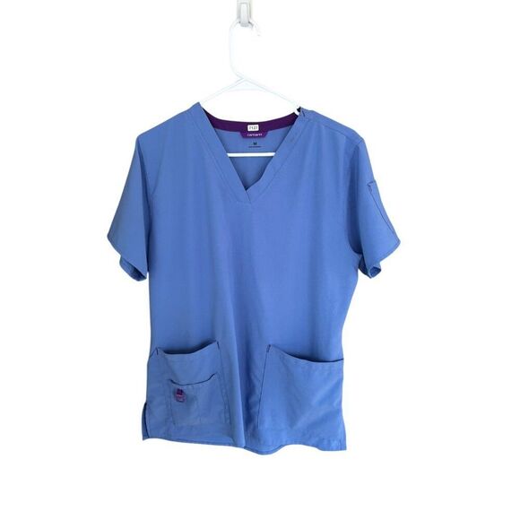 Carhartt Force Womens Scrub Top Medium Blue Short Sleeve V-Neck With Pockets - Picture 5 of 9